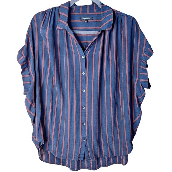 Madewell Tops - Madwell Central Drapey shirt navy maroon stripe loose button down blouse flowy